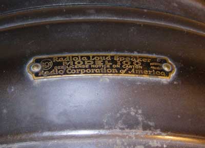 Altoparlante RCA mod. 100 (1928) USA
Targhetta di identificazione.
